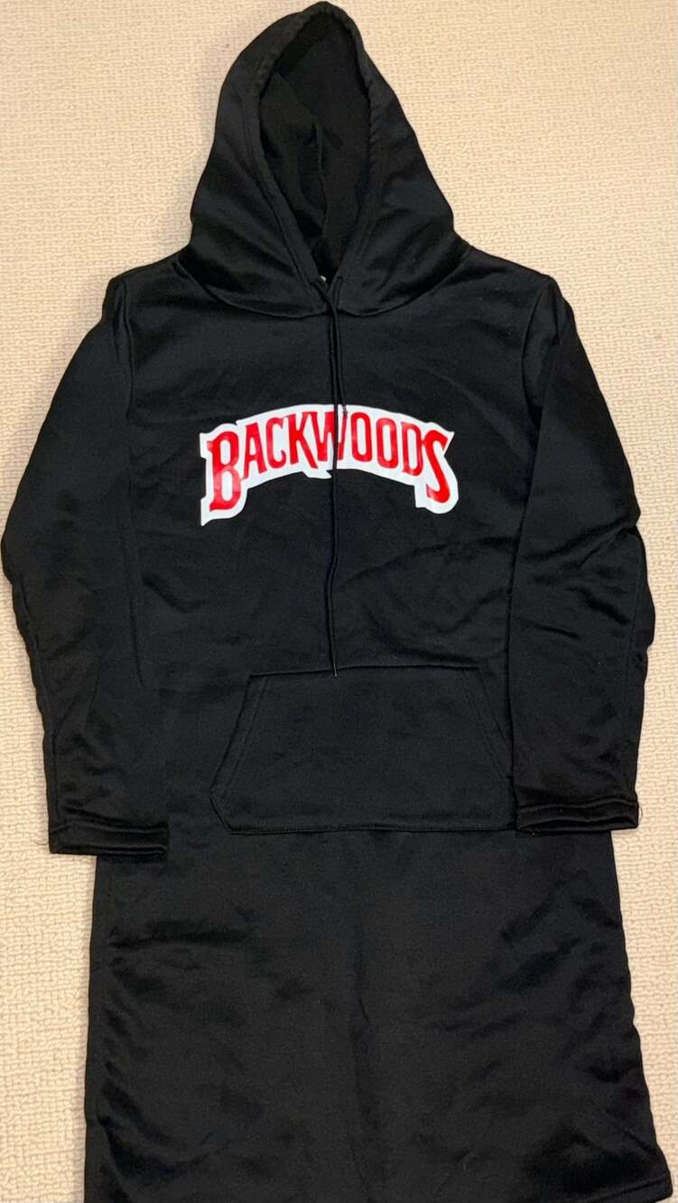 Backwoods Hoodie Dress Black Red Logo Long Sleeve Hooded Sweatshirt Dress